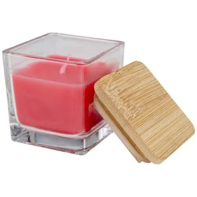 Bougie carrée Ambra en verre avec couvercle en bambou