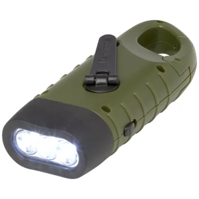 Lampe de poche dynamo solaire Helios en plastique recyclé avec mousqueton