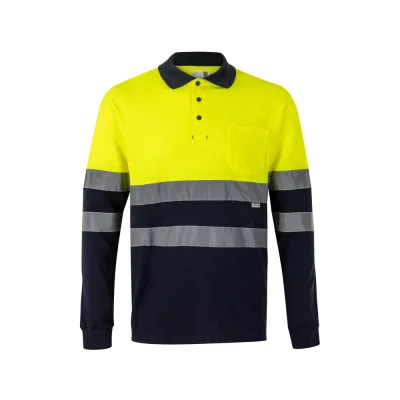 VL Pluto – Polo piqué bicolore (150g/m²) à manches longues, en coton (55%) et polyester (45%)