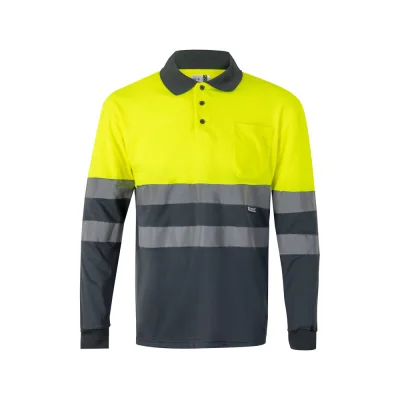 VL Vulcan – Polo bicolore (160g/m²) à manches longues, en polyester (100%)