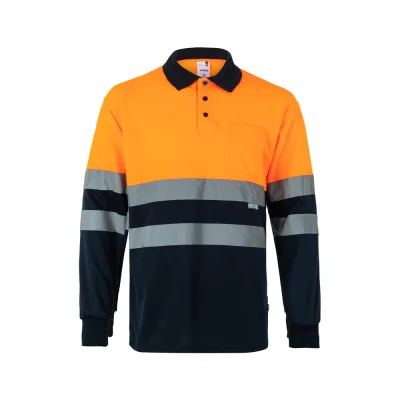 VL Vulcan Large – Polo bicolore (160g/m²) à manches longues, en polyester (100%)