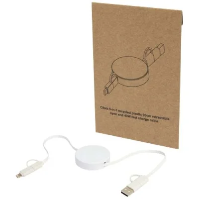 Câble rétractable 5 en 1 Citala en plastique recyclé de 90 cm pour la synchronisation des données et la charge rapide de 40 W