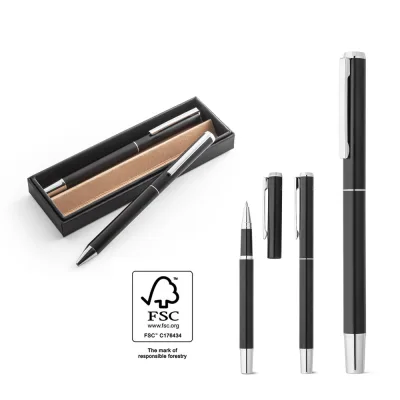 Leah – Parure de stylo à bille et de roller en aluminium (94% rAL) avec clip