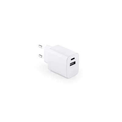 Wegener – Adaptateur secteur avec port USB-A 18W et USB-C 20W en ABS recyclé (100 % rABS)