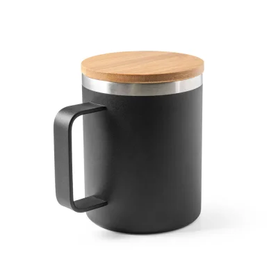 Lauda – Mug en acier inoxydable recyclé à 90% avec couvercle en bambou 420 mL