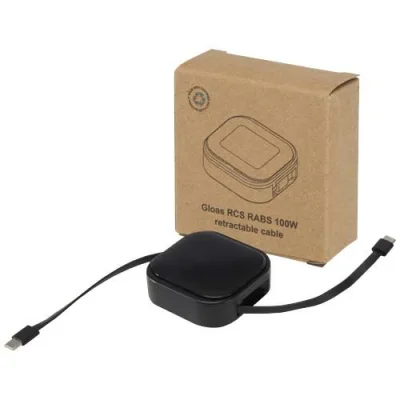 Câble rétractable 5 en 1 Gloas en matériaux recyclés pour synchronisation de données et charge rapide de 100 W avec kit d’out