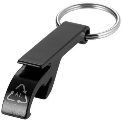 Ouvre-bouteille et canette Tao en aluminium recyclé certifié RCS avec porte-clés