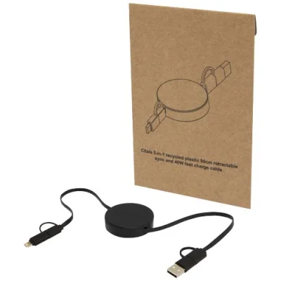 Câble rétractable 5 en 1 Citala en plastique recyclé de 90 cm pour la synchronisation des données et la charge rapide de 40 W