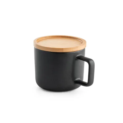 Fangio – Tasse en céramique 220 mL avec couvercle et base en bambou