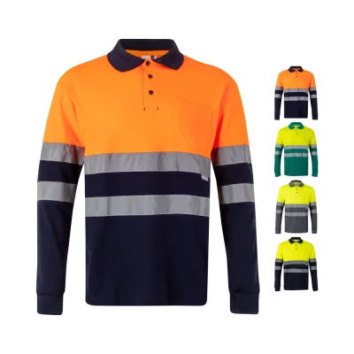 VL Pluto – Polo piqué bicolore (150g/m²) à manches longues, en coton (55%) et polyester (45%)