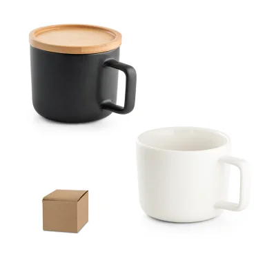 Fangio – Tasse en céramique 220 mL avec couvercle et base en bambou