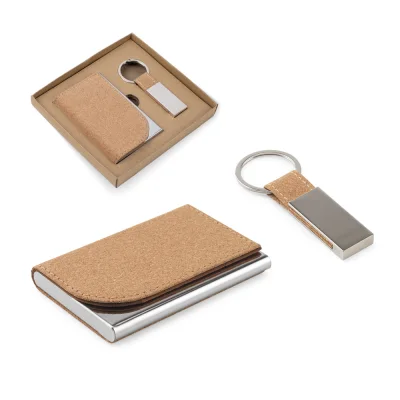 Gosling – Set composé d'un porte-cartes et d'un porte-clés, tous deux en métal et en liège