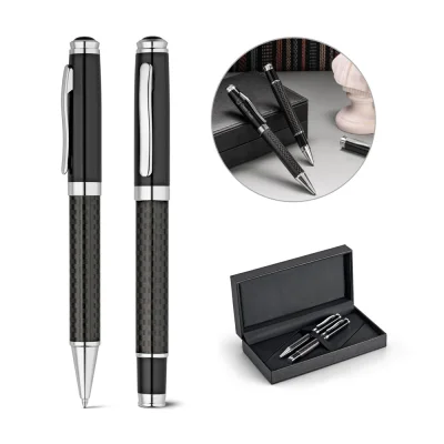 Chess – Kit roller et stylo à bille en métal et fibre de carbone avec mécanisme twist