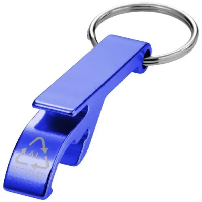 Ouvre-bouteille et canette Tao en aluminium recyclé certifié RCS avec porte-clés