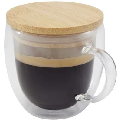 Tasse en verre Lenora de 250 ml avec couvercle en bambou