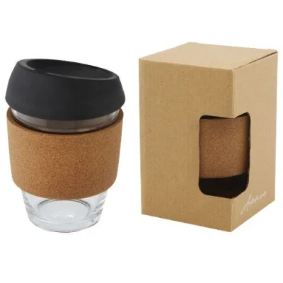 Gobelet Lidan de 360 ml en verre borosilicate avec grip en liège et couvercle en silicone