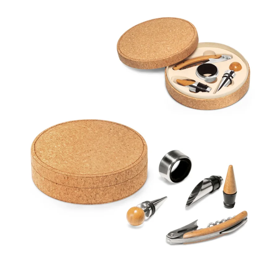 Moreto – Set à vin avec 4 pièces en bambou, acier inoxydable et ABS