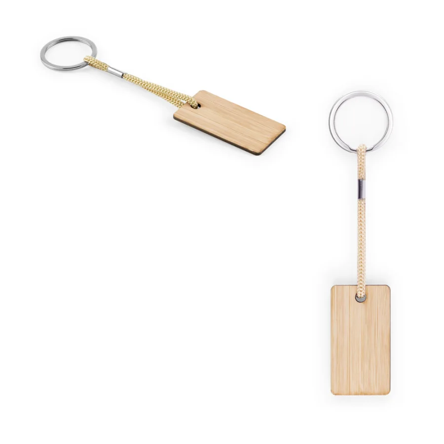 Hopps – Porte-clés rectangulaire en bambou avec cordon en PET