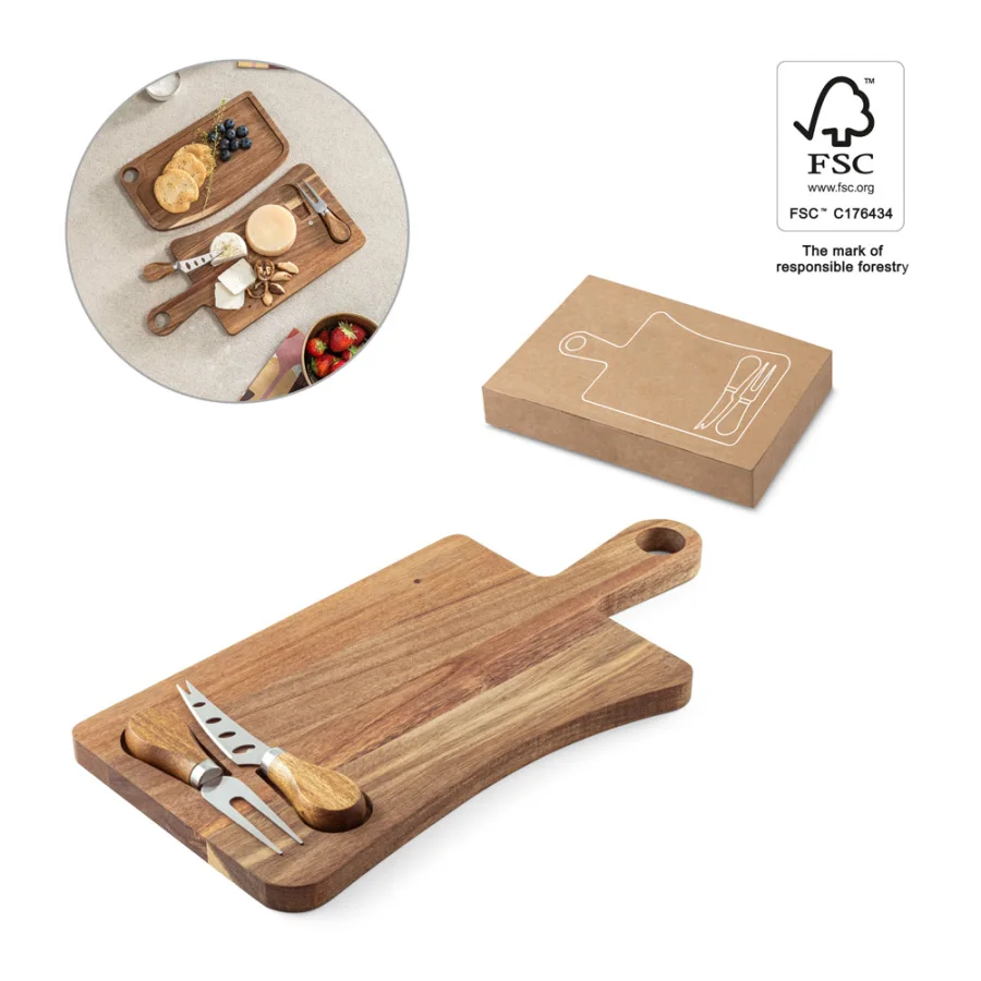 Cassia – Plateau à fromage en bois d'acacia avec poignée