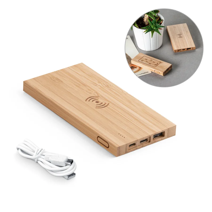 Fitch – Power bank 5 000 mAh avec chargeur sans fil 5W en bambou