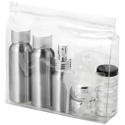 Trousse de toilette Traveler approuvée en cabine, flacons aluminium
