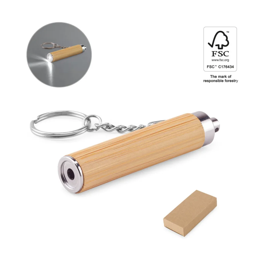 Rachel – Porte-clés en bambou et ABS avec lampe torche LED