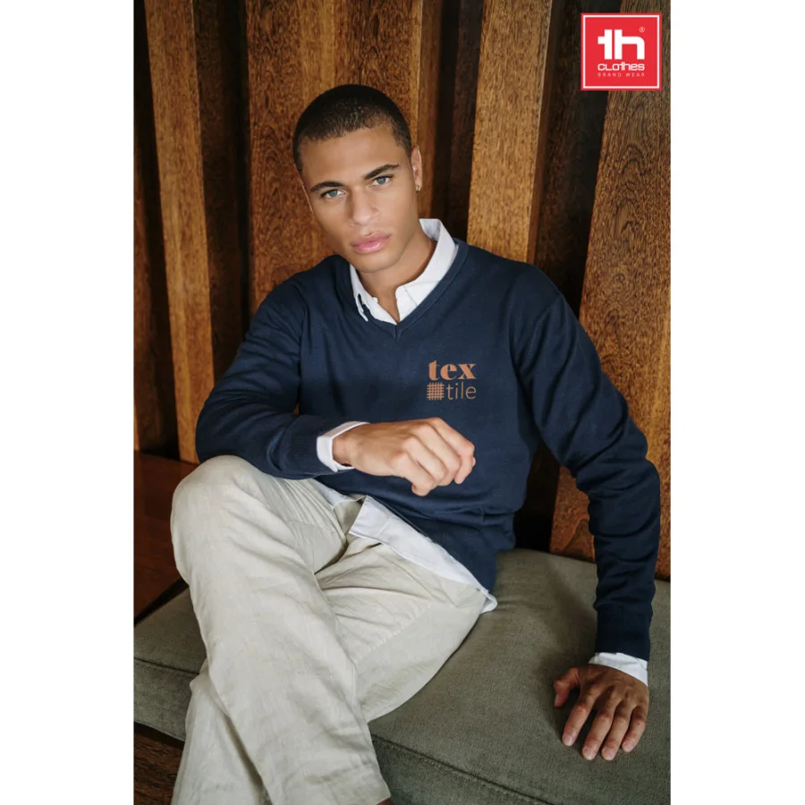 THC Milan – Pull col V pour homme en coton et polyamide