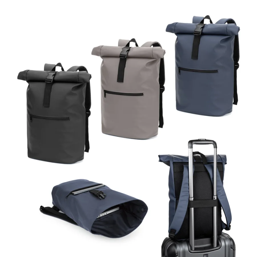 Portland – Sac à dos à enroulement en PU avec poche pour ordinateur portable 16 pouces