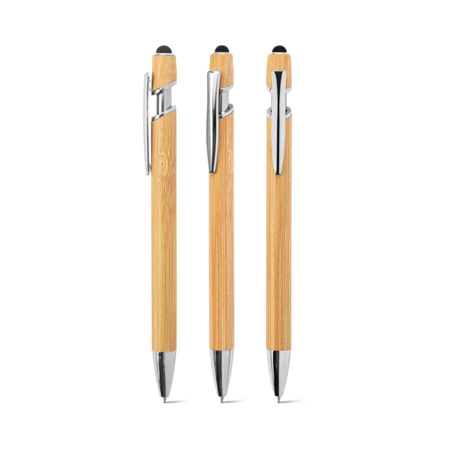 Neil Bamboo – Stylo à bille en bambou avec détails en aluminium chromé