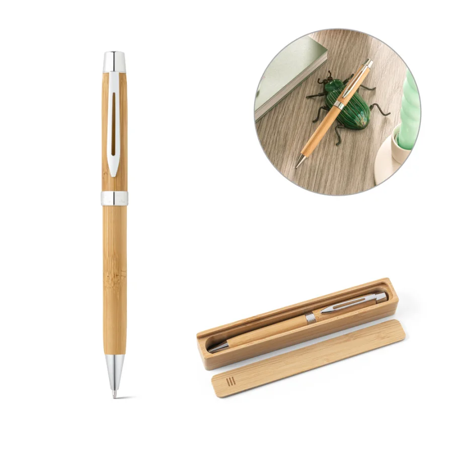Bahia II – Stylo à bille en bambou avec clip et mécanisme twist