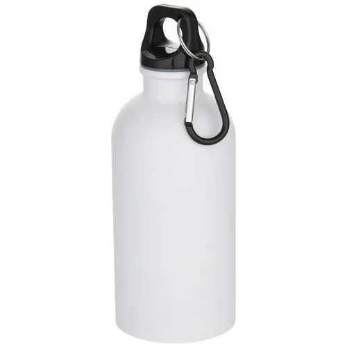 Bouteille d’eau Oregon de 400 ml à simple paroi avec finition MATE, en acier inoxydable recyclé certifié RCS avec mousqueton