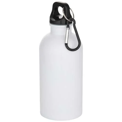 Bouteille d’eau Oregon de 400 ml en acier inoxydable recyclé à simple paroi certifié RCS avec mousqueton (impression par subl