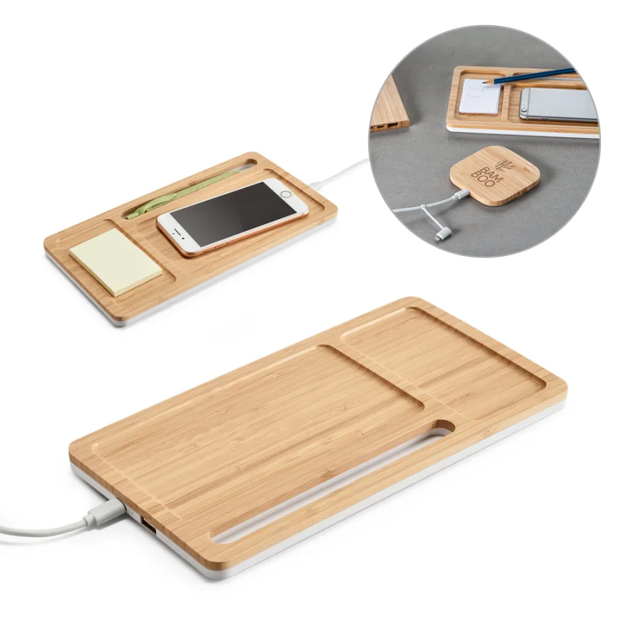Mott – Organiseur de bureau avec chargeur sans fil 15W en bambou et ABS