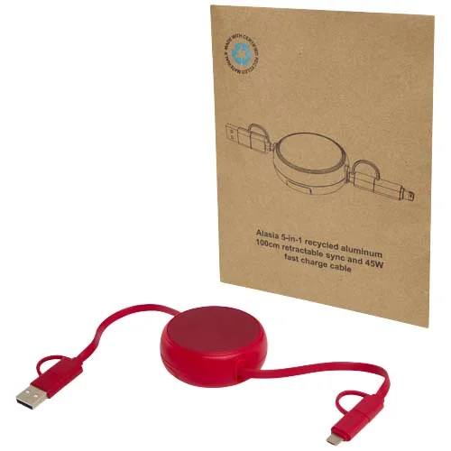 Câble rétractable 5 en 1 Alasia de 100 cm en plastique recyclé et aluminium pour la synchronisation des données et la charge