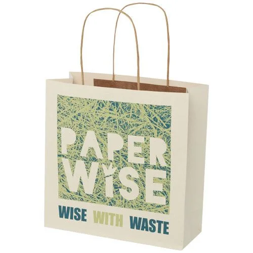 Sac en papier fabriqué à partir d déchets agricoles 150 g/m2 avec poignées torsadées, 24 x 9 x 24 cm
