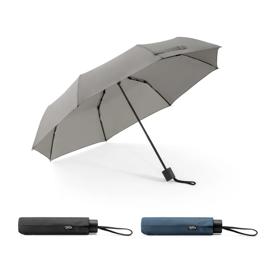 Aiden – Parapluie 21" en polyester recyclé (100% rPET) pongé 190T, pliable en 3 parties