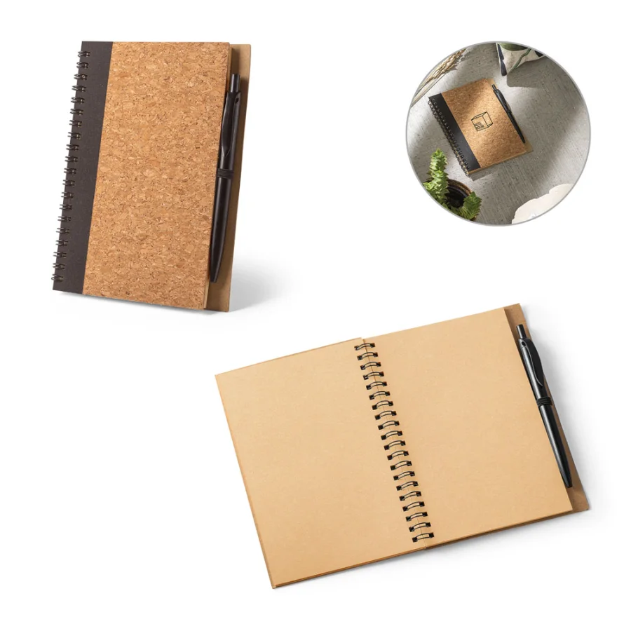 Vicente – Carnet B6 en liège et polyester recyclé (100% rPET) avec stylo bille