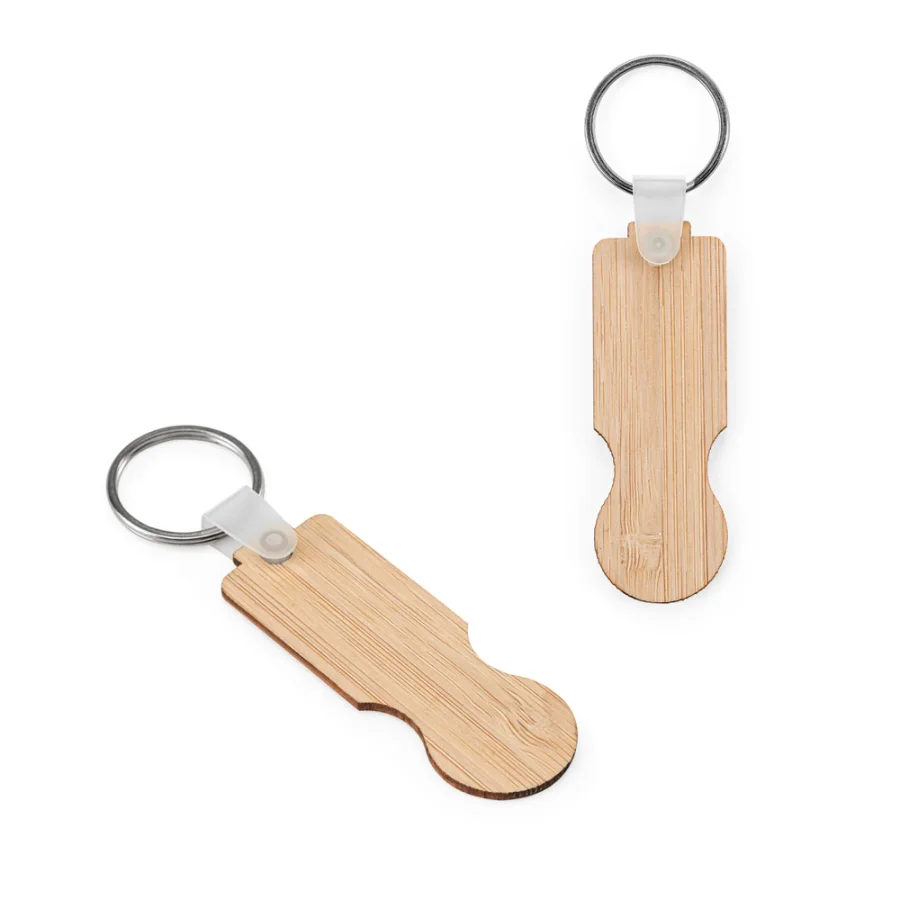 Shopz – Porte-clés en bambou avec extrémité en forme de pièce de monnaie