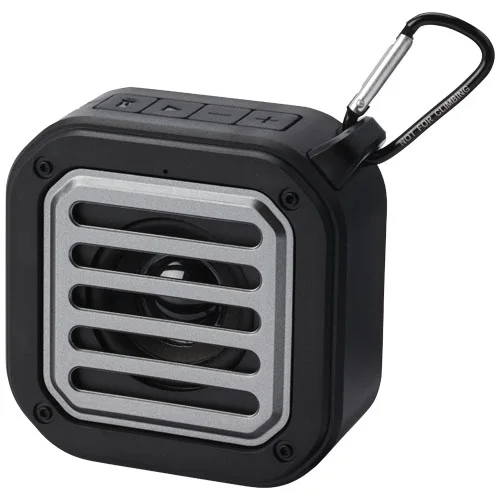 Haut-parleur solaire Bluetooth® Solo de 3 W IPX5 en plastique recyclé certifié RCS avec mousqueton