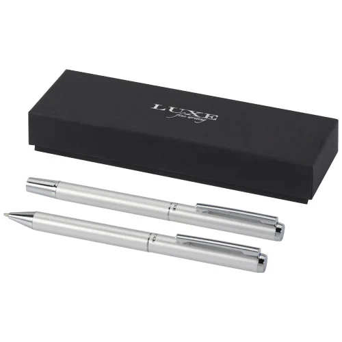 Ensemble-cadeau stylo bille et stylo roller Lucetto en aluminium recyclé (encre noire)