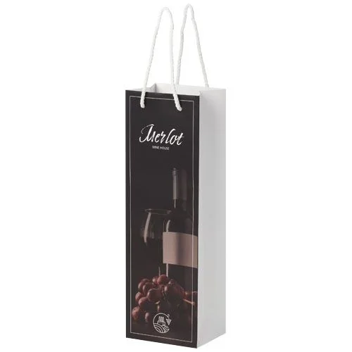 Sac de bouteille de vin en papier 170 g/m2 integra fait à la main avec poignées torsadées en plastique, 12 x 9 x 37 cm