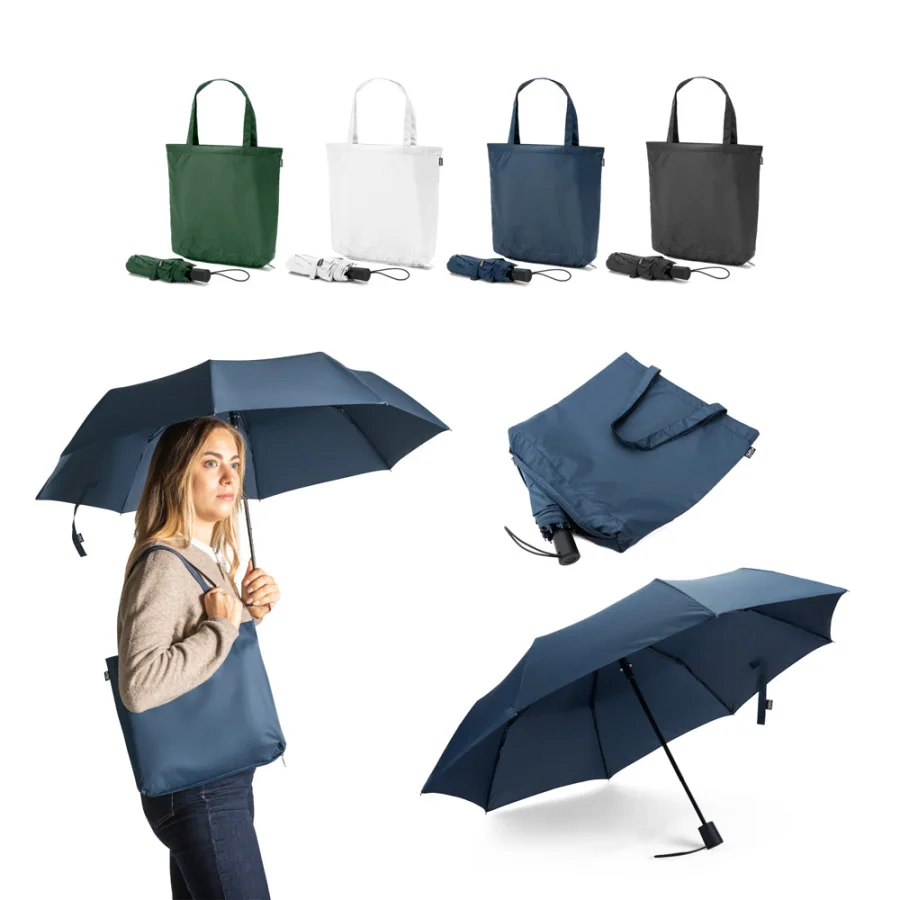 Skylar – Parapluie 2 en 1 avec sac shopping en polyester recyclé inclus
