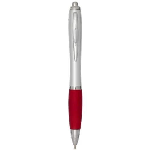 Stylo bille RCS en plastique recyclé avec corps argenté et grip coloré (encre noire) Nash