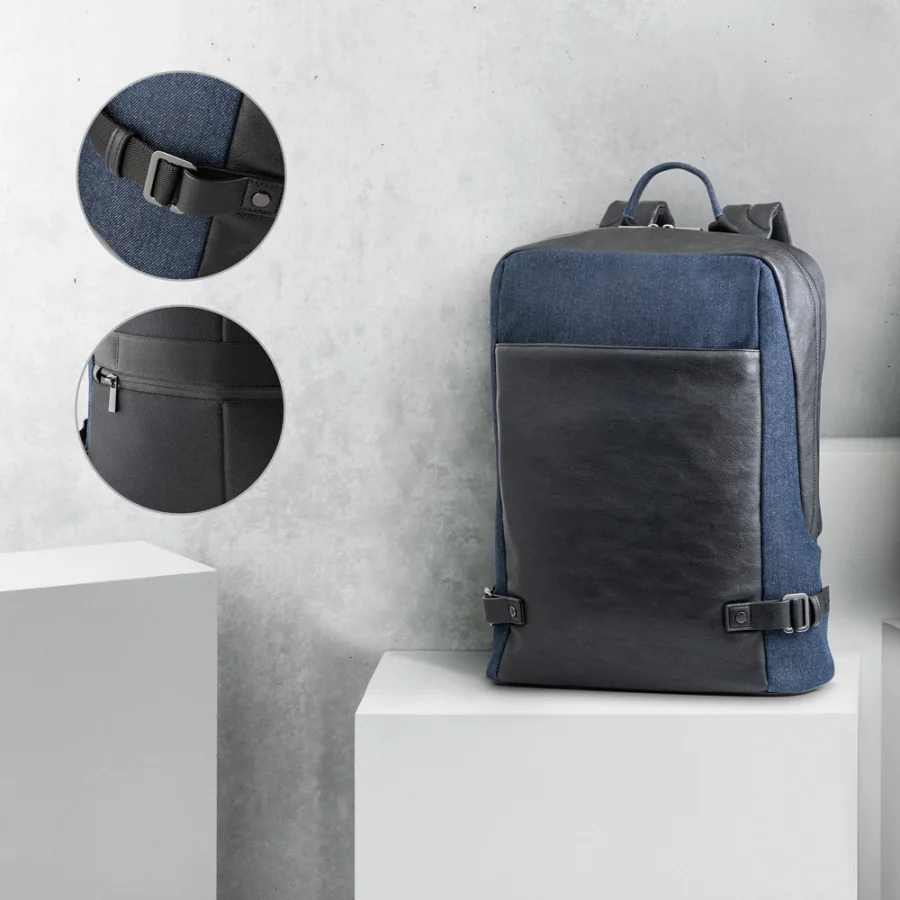 Divergent Backpack I – Sac à dos pour ordinateur portable jusqu'à 15.6" en denim et PU