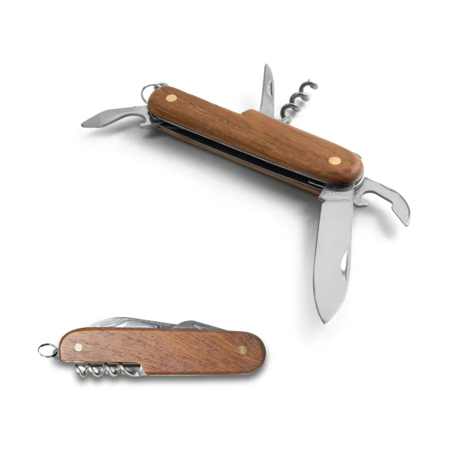 Belpiano – Couteau de poche multifonction en acier inoxydable et bois