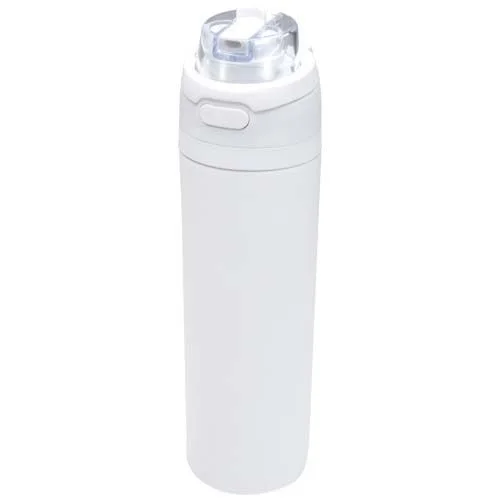 Bouteille d'eau Theron 800 ml en acier inoxydable à simple paroi recyclé RCS, avec bouchon à double fonction et paille rabatt