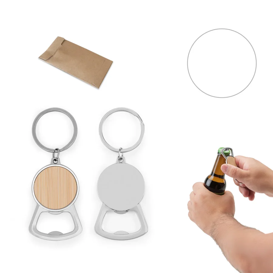 Meeko – Porte-clés en fer de forme ronde en zinc et bambou