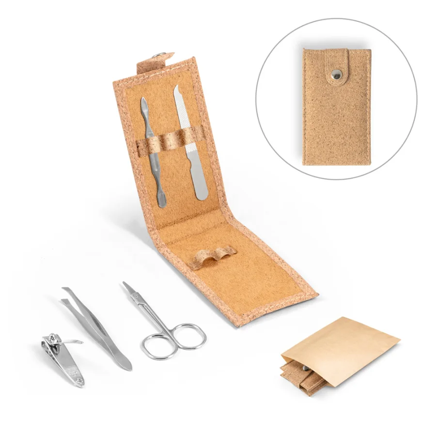 Zena – Set de manucure en liège avec pièces en acier inoxydable