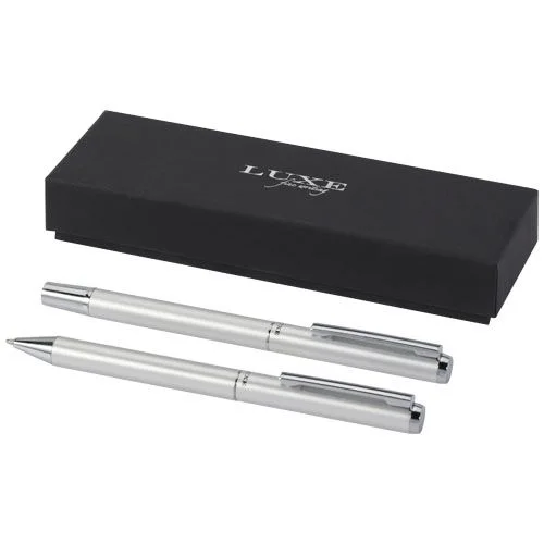 Ensemble-cadeau stylo bille et stylo roller Lucetto en aluminium recyclé (encre noire)