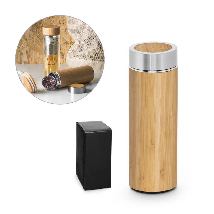 Naturel – Bouteille thermos en bambou et acier inoxydable